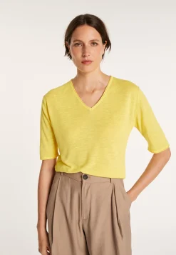 Montagut T-Shirts Et Débardeurs-T-shirt uni en lin flammé col V - Mel 08-Jaune