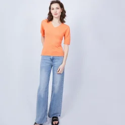 Montagut T-Shirts Et Débardeurs-T-shirt uni en lin flammé col V - Mel 15-Orange
