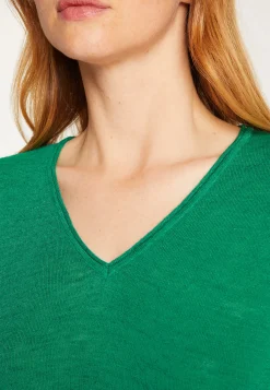 Montagut T-Shirts Et Débardeurs-T-shirt uni en lin flammé col V - Mel 21-Vert foncé