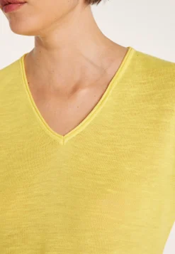 Montagut T-Shirts Et Débardeurs-T-shirt uni en lin flammé col V - Mel 08-Jaune