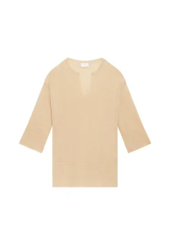 Montagut Pulls-Tunique ample col V en lin - Marielle 12-Beige clair