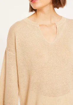 Montagut Pulls-Tunique ample col V en lin - Marielle 12-Beige clair