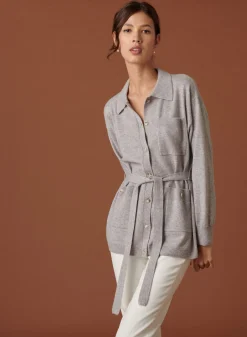 Montagut Vestes Et Cardigans-Veste boutonnée en cachemire col polo - Clemence 11-Gris clair