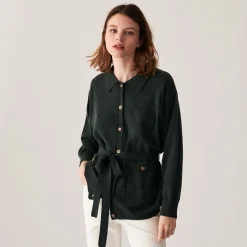 Montagut Vestes Et Cardigans-Veste boutonnée en cachemire col polo - Clemence 83-Kaki