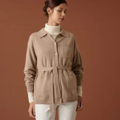 Montagut Vestes Et Cardigans-Veste boutonnée en cachemire col polo - Clemence 13-Beige moyen