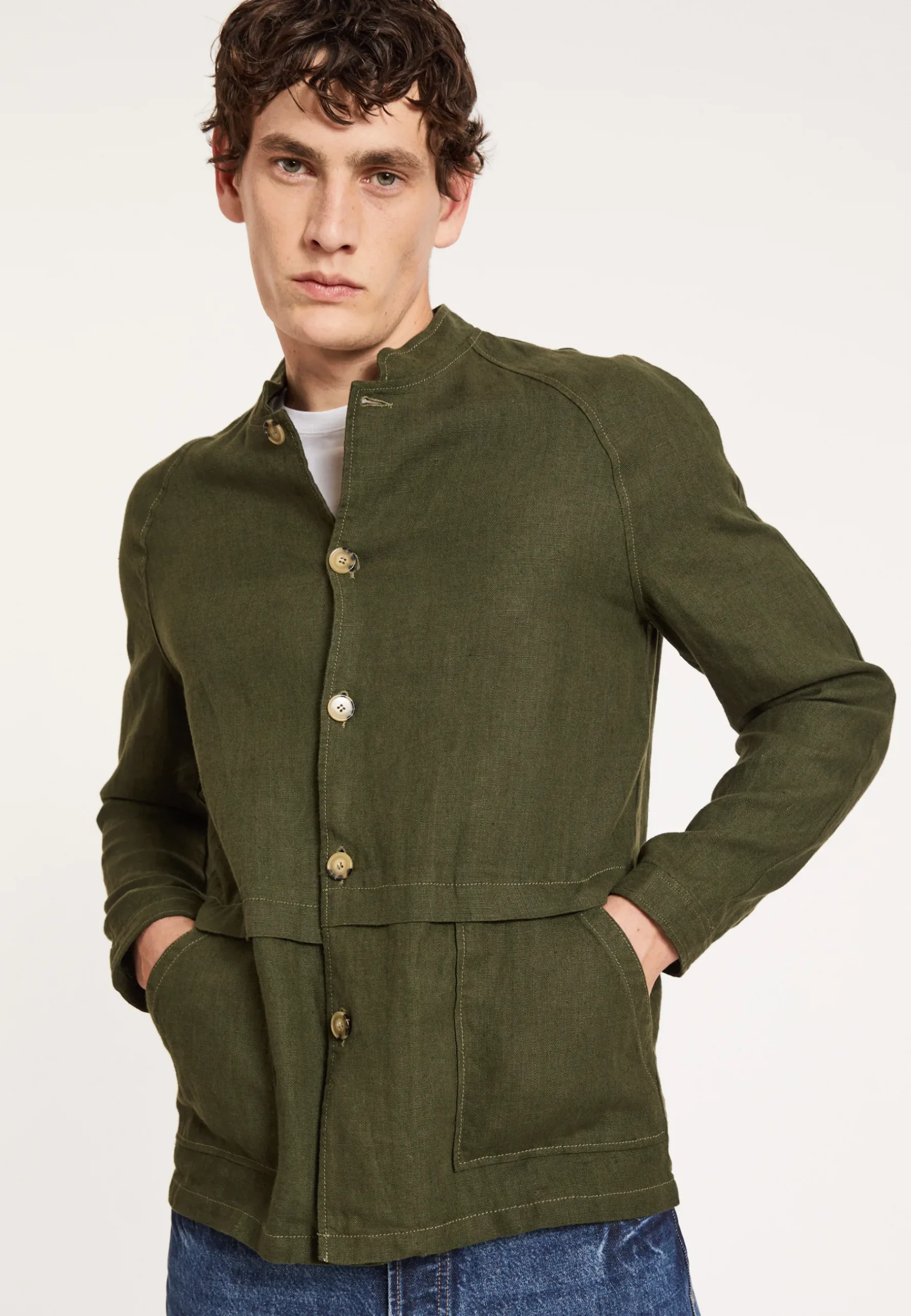 Montagut Vestes Et Cardigans-Veste boutonnée en lin - Dallas 83-Kaki