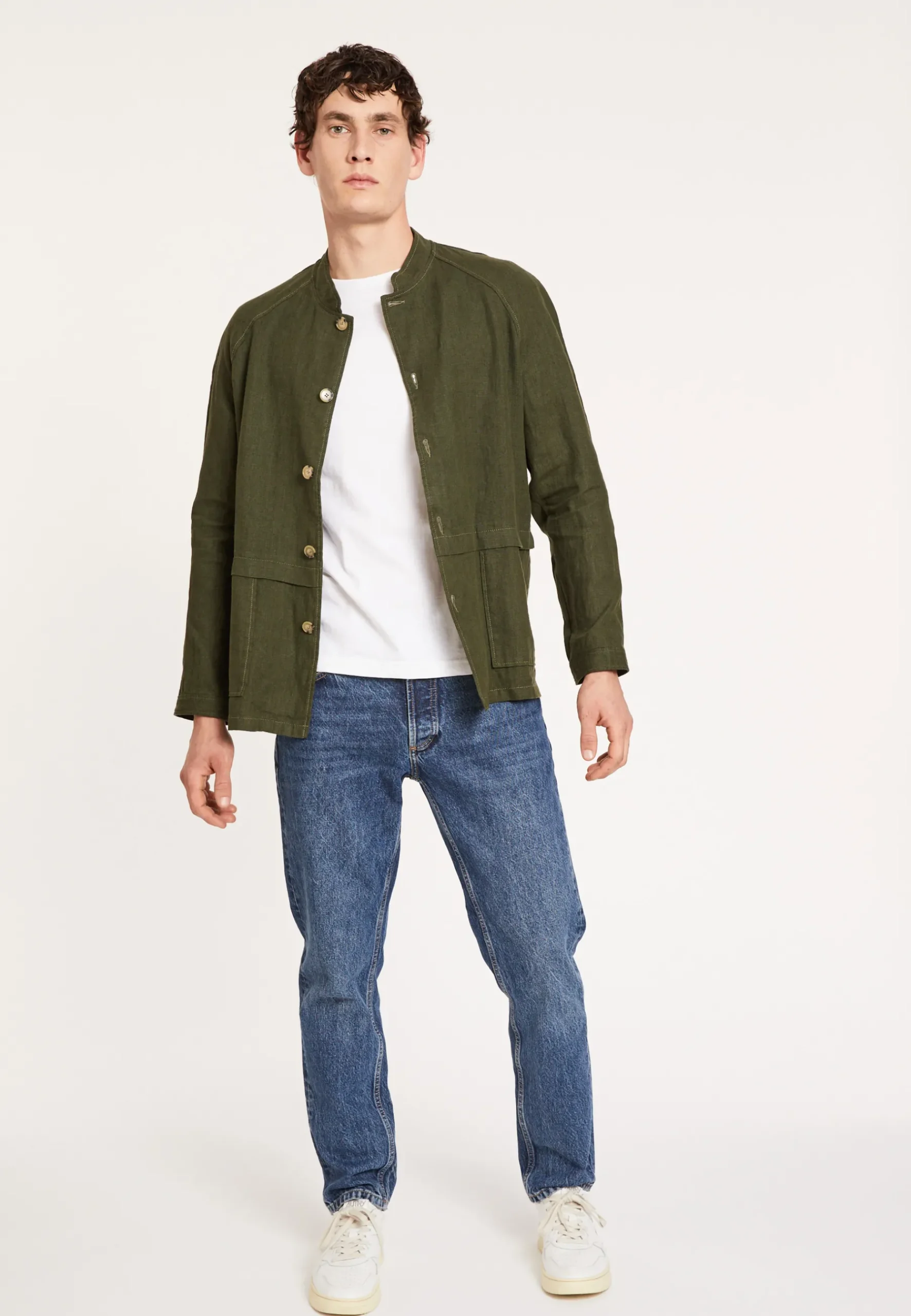 Montagut Vestes Et Cardigans-Veste boutonnée en lin - Dallas 83-Kaki