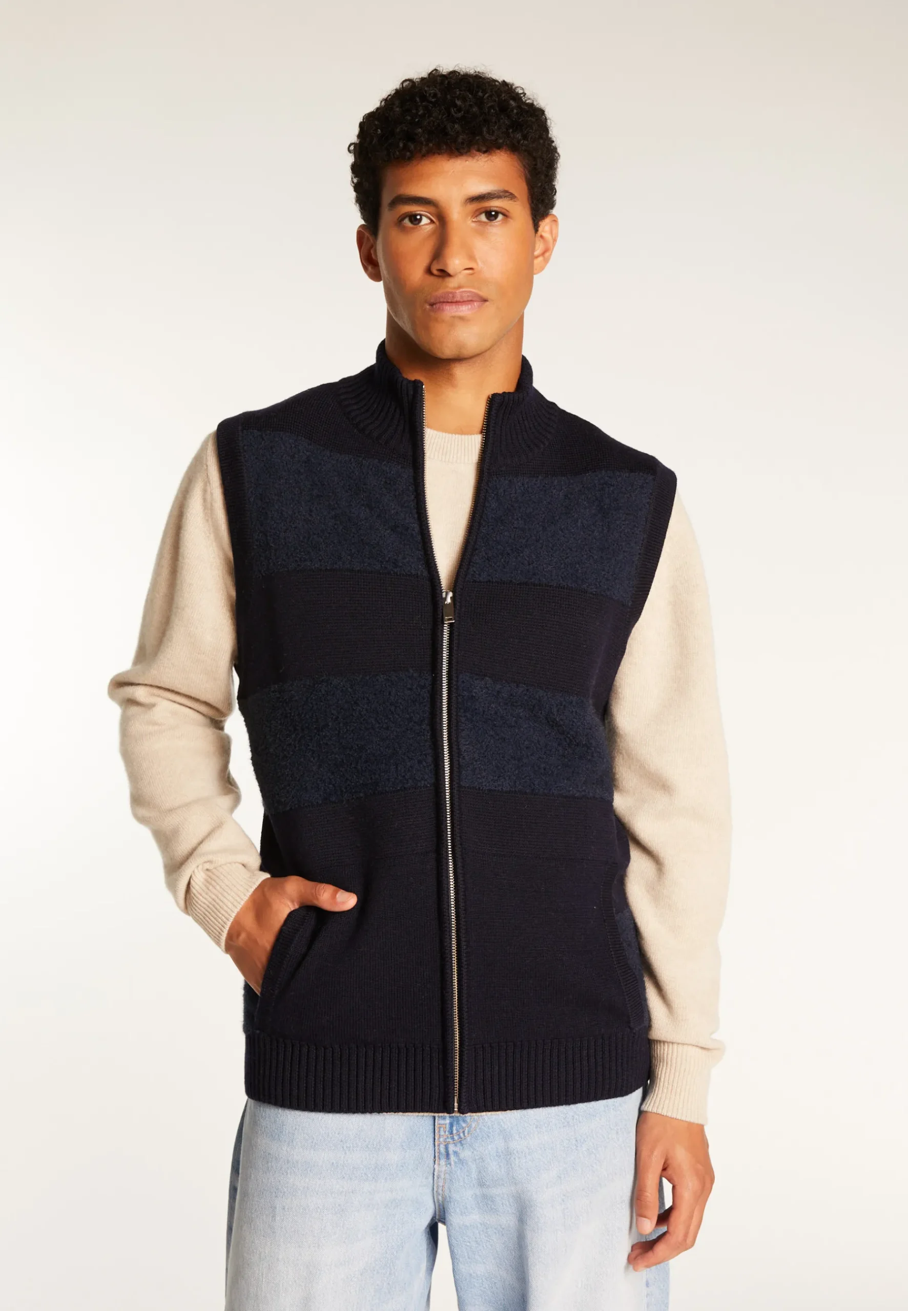 Montagut Vestes Et Cardigans-Veste sans manches en laine mérinos - Teddy 05-Bleu marine