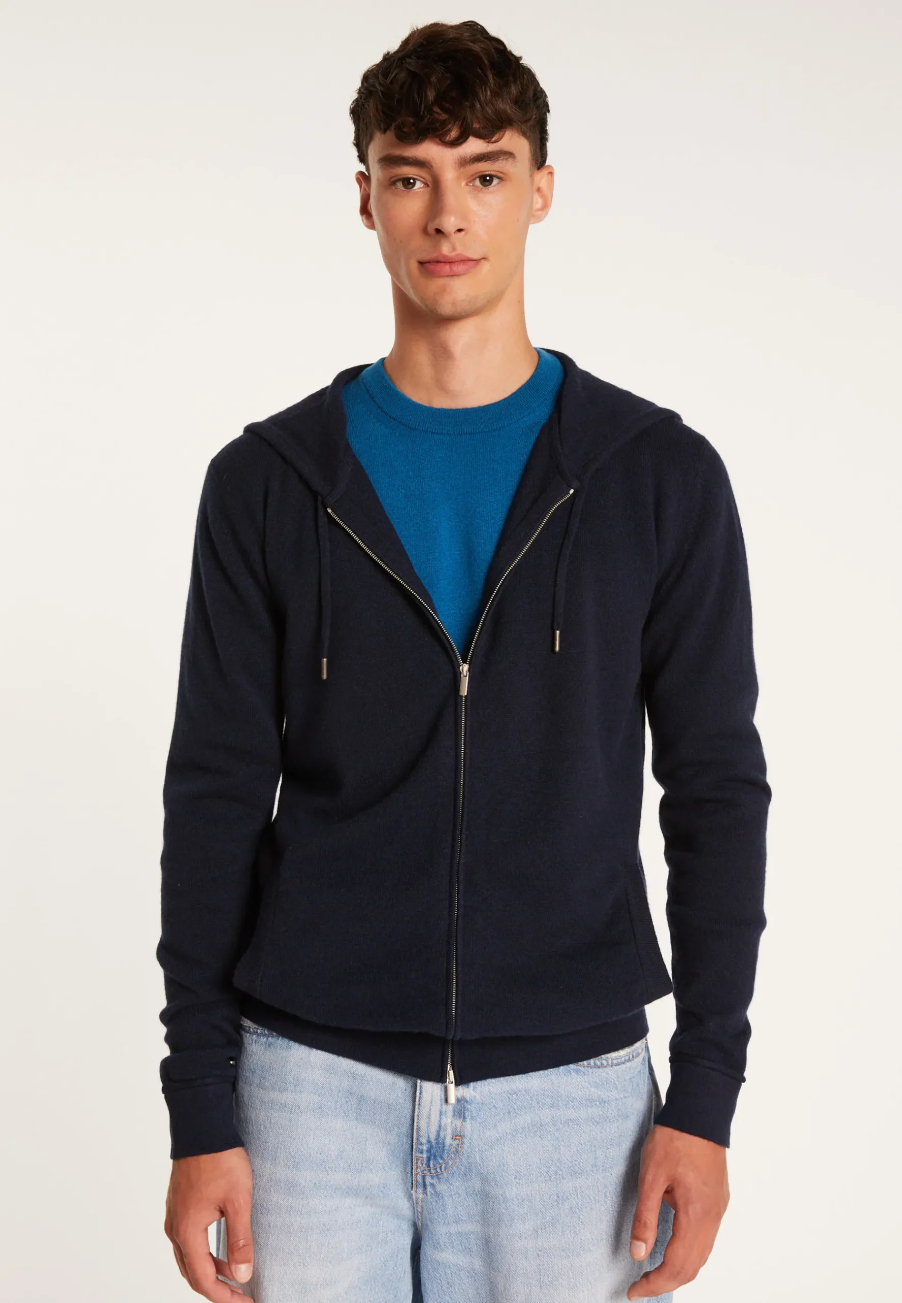 Montagut Vestes Et Cardigans-Veste zippée à capuche en cachemire - Emilien 05-Bleu marine