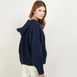 Montagut Les Incontournables | Vestes Et Cardigans-Veste zippée à capuche en cachemire - Gabien 05-Bleu marine