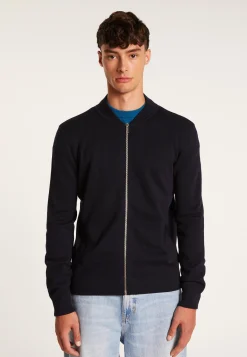Montagut Vestes Et Cardigans-Veste zippée à poches en laine mérinos - Archibald 05-Bleu marine