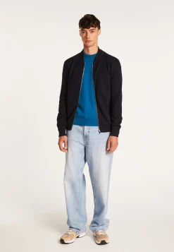 Montagut Vestes Et Cardigans-Veste zippée à poches en laine mérinos - Archibald 05-Bleu marine