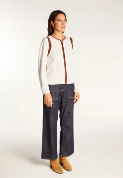 Montagut Vestes Et Cardigans-Veste zippée en laine mérinos - Reine 82-Ecru