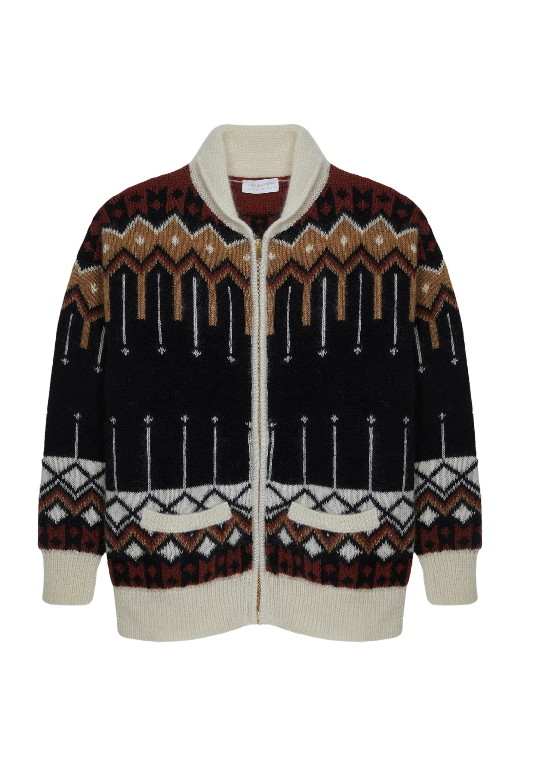 Montagut Vestes Et Cardigans-Veste zippée mi-longue à poches en mohair - Goia 01-Noir